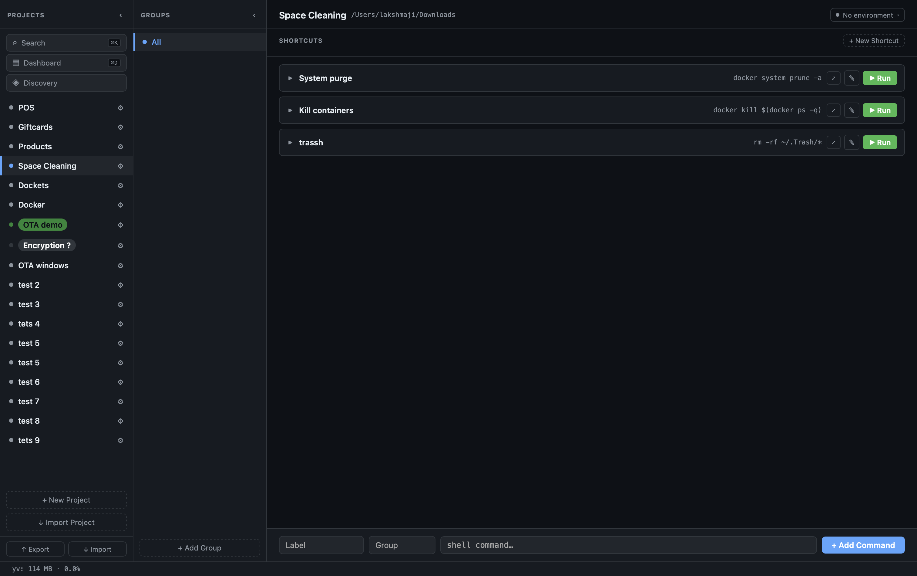 Projects and commands
