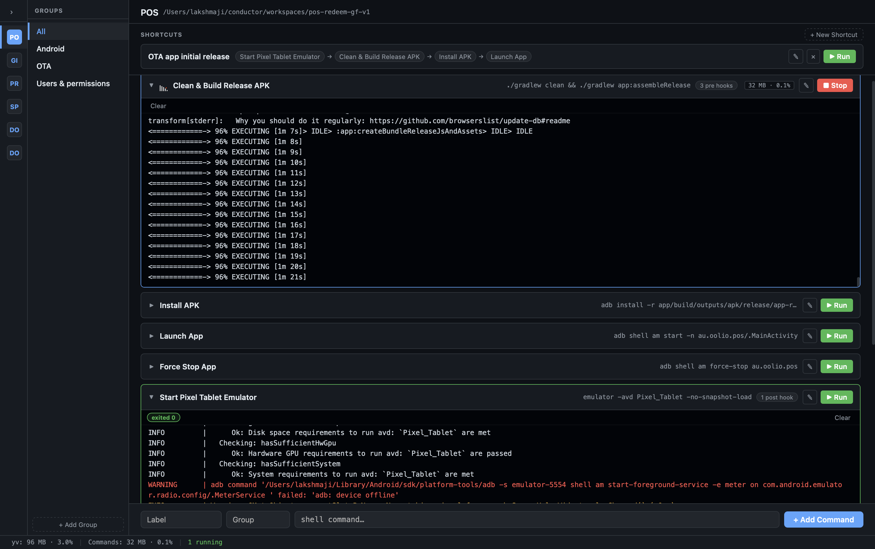 Commands with live terminals